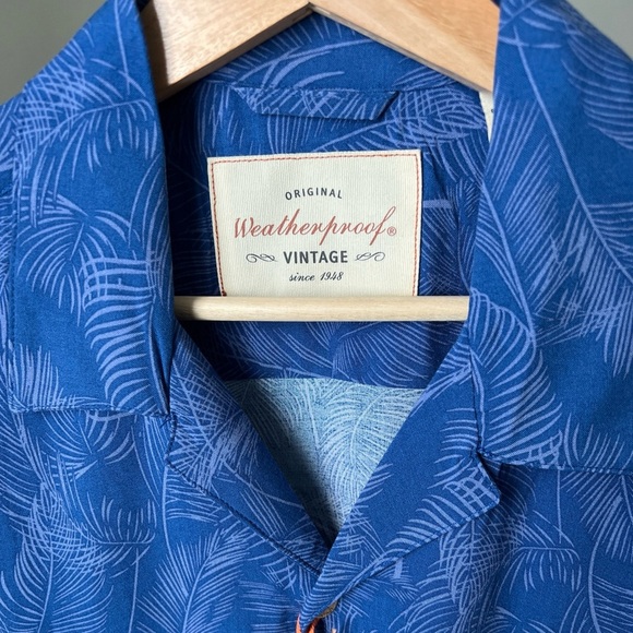 Weatherproof Vintage Navy Tropical Short Sleeve Button Up Shirt Size S NWT $60 - Picture 6 of 6